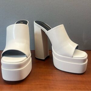 Pazzle Stack Beige Platform Chunky High Heel Shoes Open toes Slip on